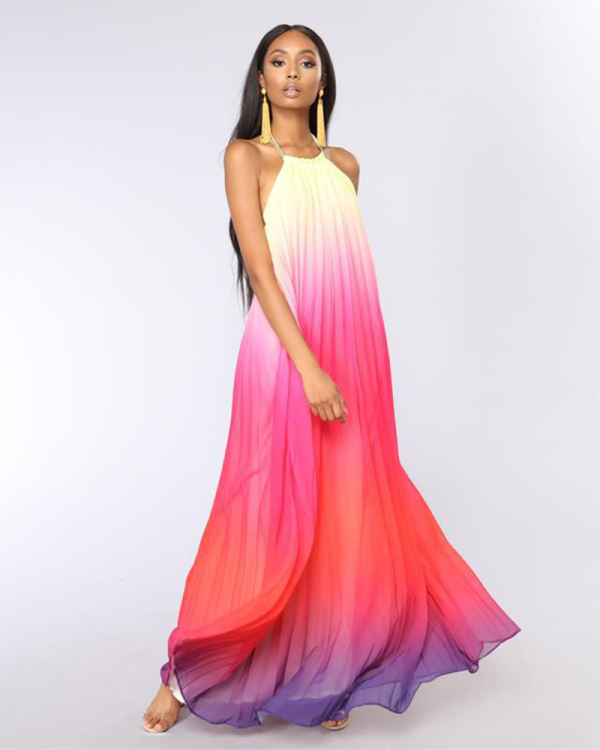 Sunset Hues Halter Top Maxi Dress
